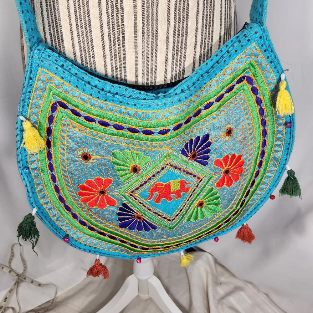 Tribe Azure Handcrafted Fair Trade BOHO Elephant Embroidery Crossbody Pocketbook